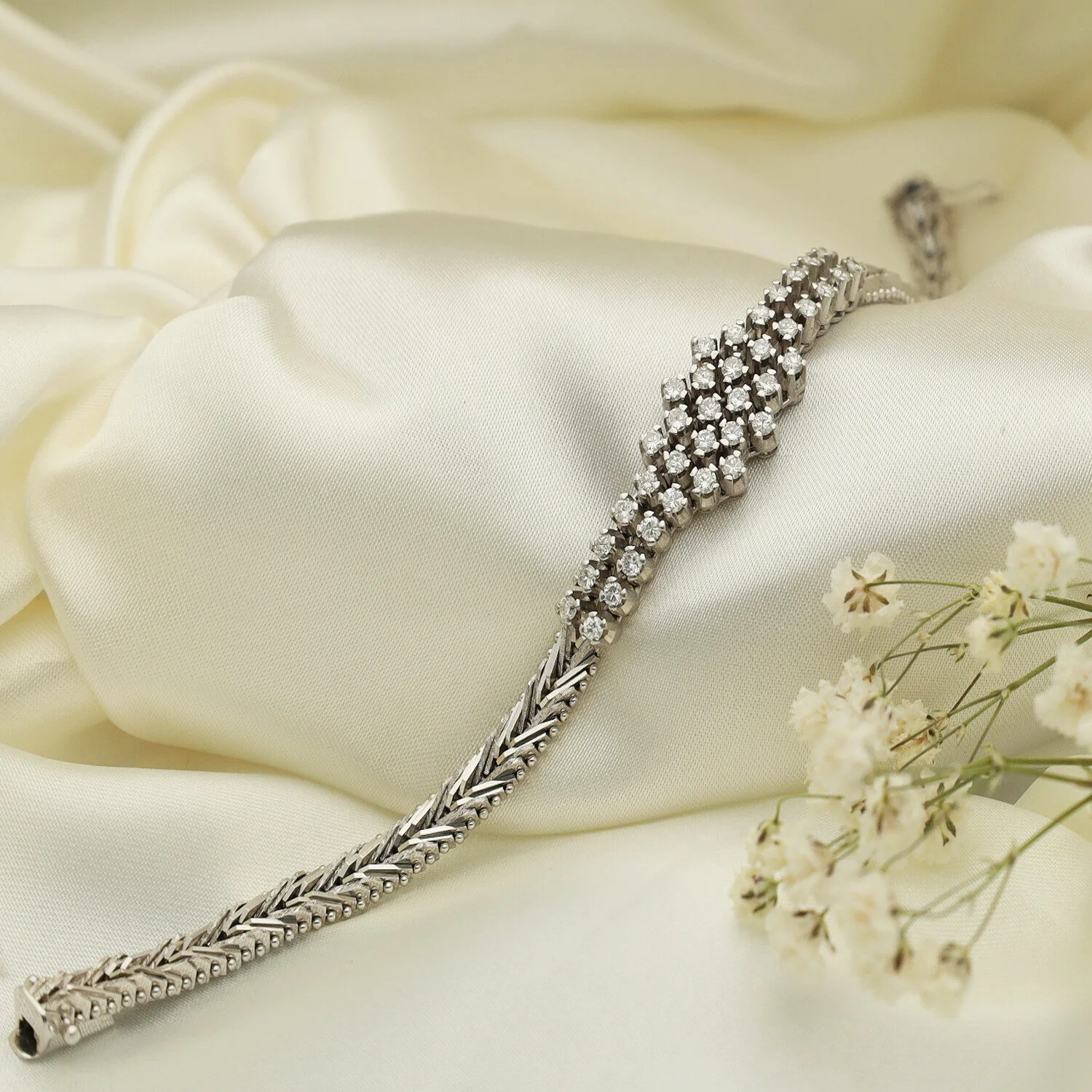 Pulsera Espigada Vintage en Oro Blanco - Imagen 2