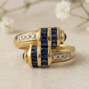 Anillo Bypass Oro, zafiros y Diamantes.